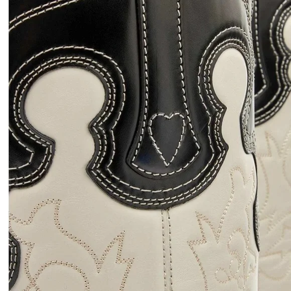NWT GANNI  Mid Shaft Embroidered Western Cowboy Boots in Black/Egret Sz US 8 - Picture 4 of 17